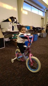 Marisha's first ride. "Look at me."